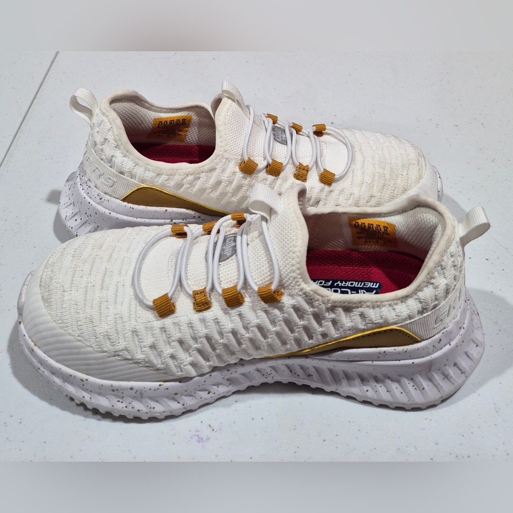 Skechers Work Tilido Clairit White/Gold Slip-On Sneakers 108132- Size 6.5